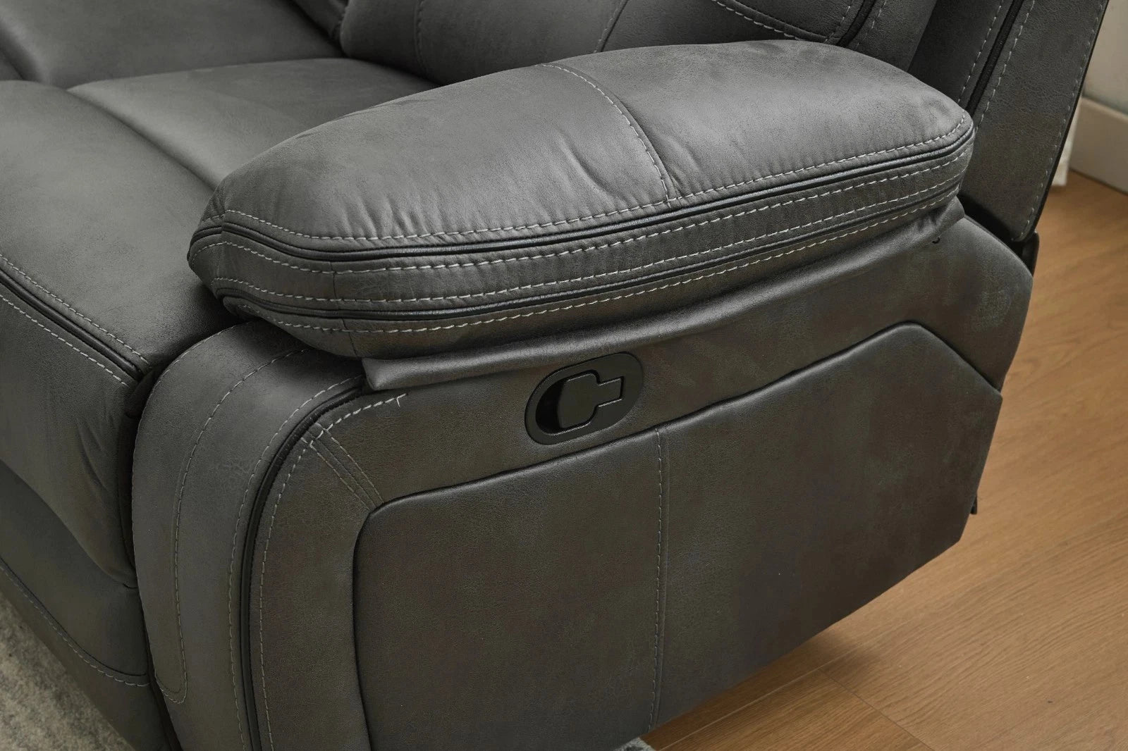 MNS Lyon Fabric Recliner Sofa, 3 Seater Manual Recliner Sofa (Grey,Black)