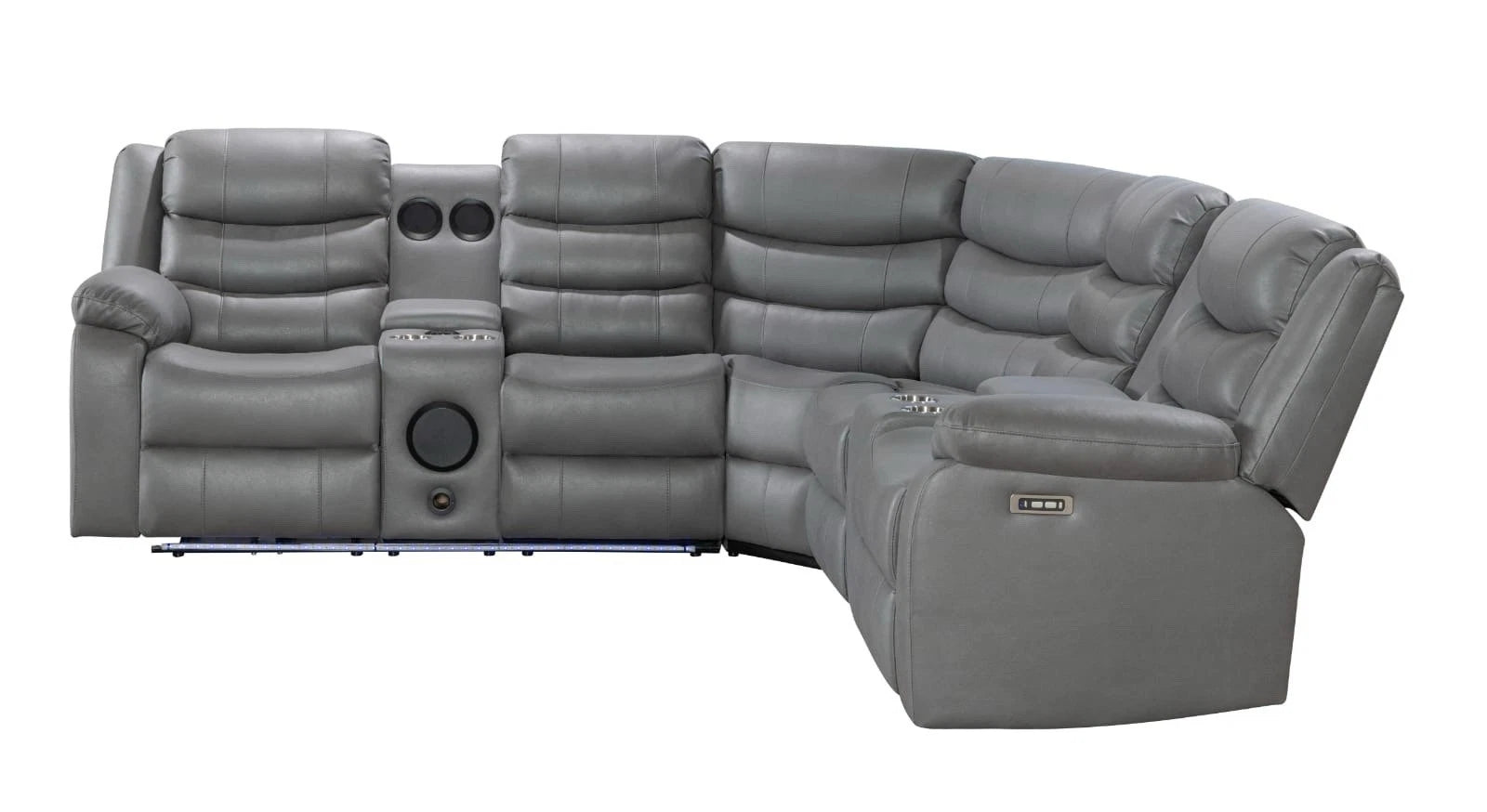 MNS Madrid Electric Recliner Corner Sofa Grey,Wireless,Cup Holders,Bluetooth,USB,LED