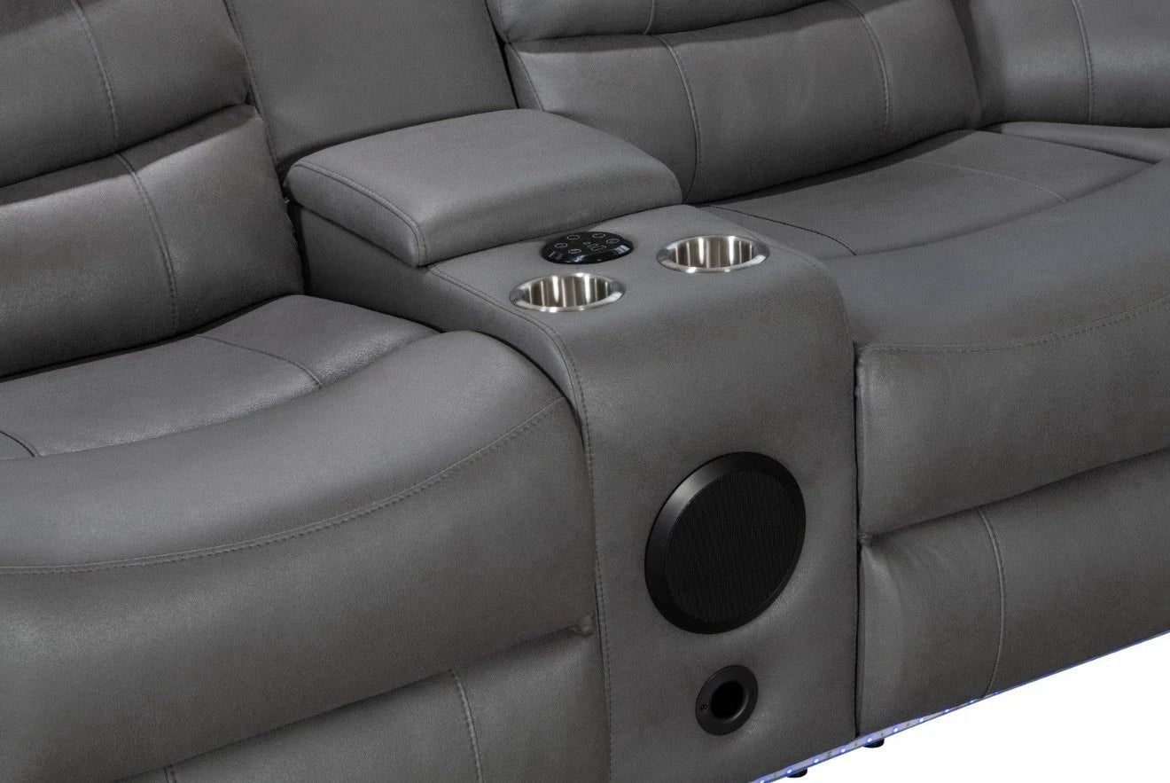 MNS Madrid Electric Recliner Corner Sofa Grey,Wireless,Cup Holders,Bluetooth,USB,LED