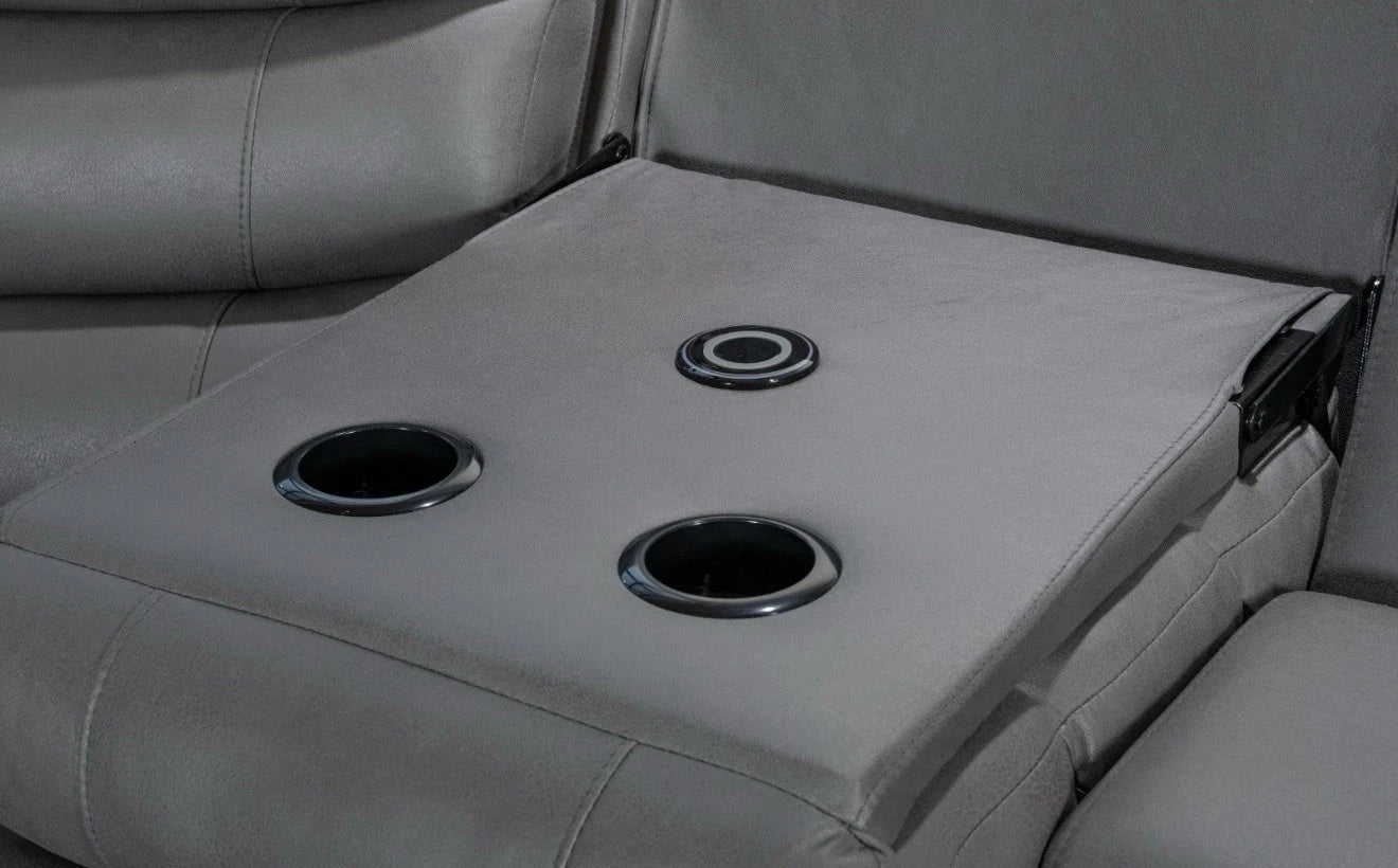 MNS Madrid Electric Recliner Corner Sofa Grey,Wireless,Cup Holders,Bluetooth,USB,LED