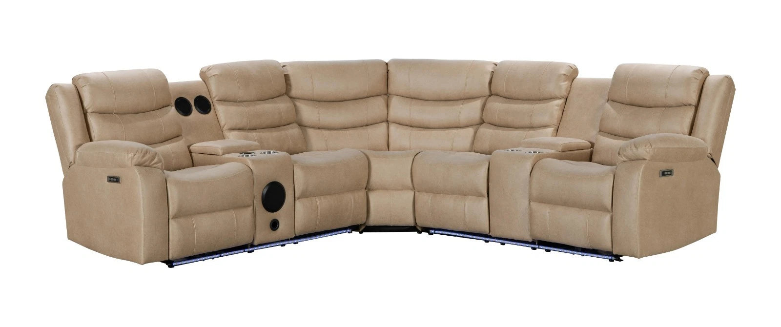 MNS Madrid Electric Recliner Corner Sofa Beige With Cup Holders/Bluetooth/USB/LED