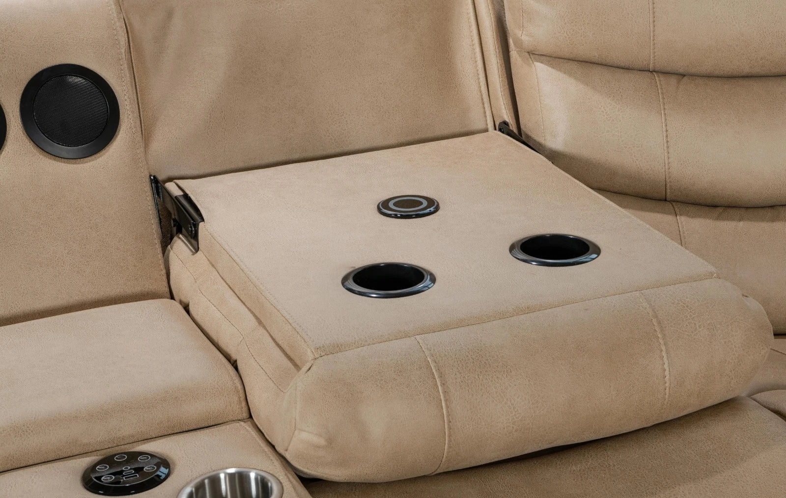 MNS Madrid Electric Recliner Corner Sofa Beige With Cup Holders/Bluetooth/USB/LED