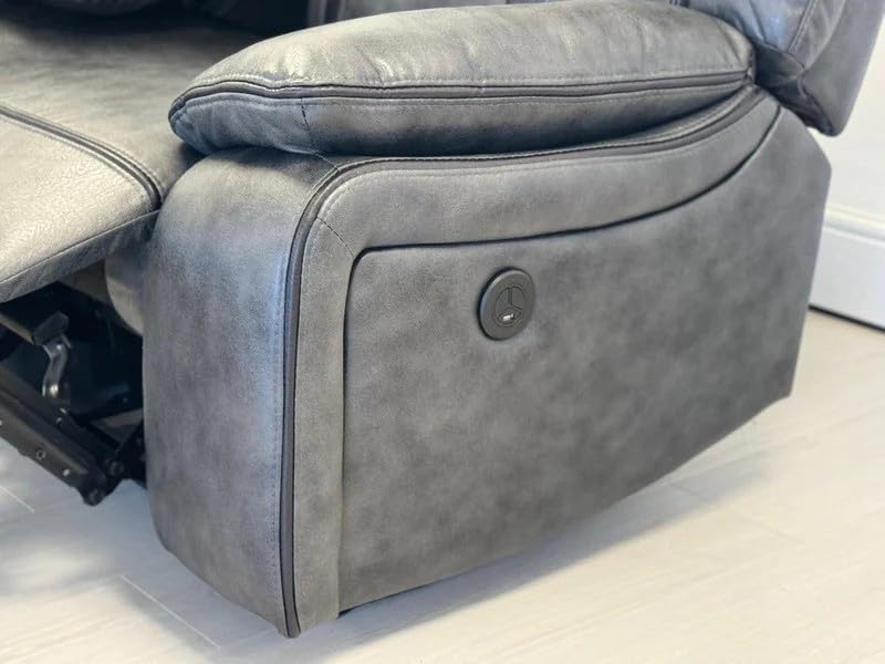 Nova Electric Recliner 3+2 seater Sofa Set With Cupholders - USB Charging Ports - Elephant Grey - 3 and 2 seater - Leather Sofa (3+2 Seater)