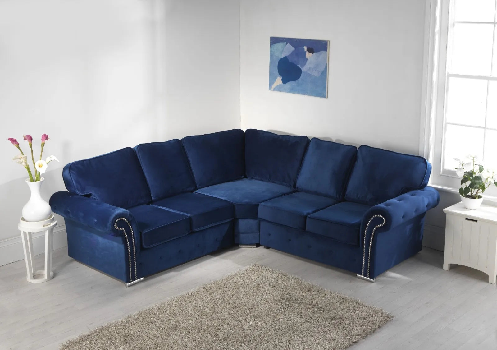 Olympia Large Corner Dark Grey Sofa Set - 5 Seater Plush Velvet Sofa Fabric