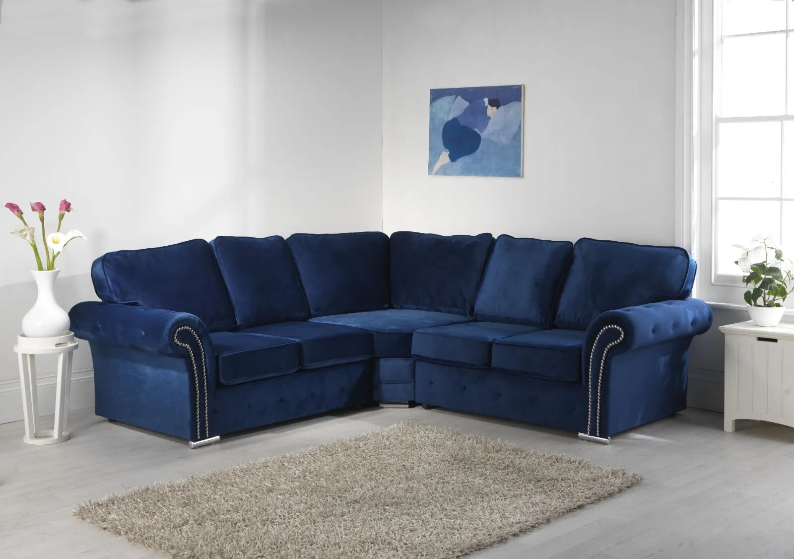 Olympia Large Corner Dark Grey Sofa Set - 3 & 2 Seater Plush Velvet Sofa Fabric