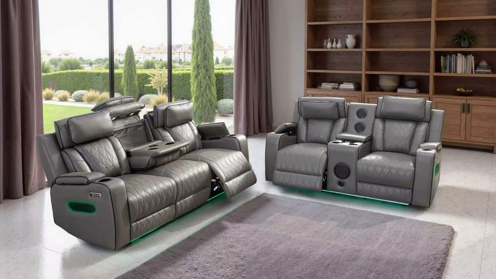 MNS Osman Smart Leather 3+2 Seater Electric Recliner Sofa with Bluetooth Speakers