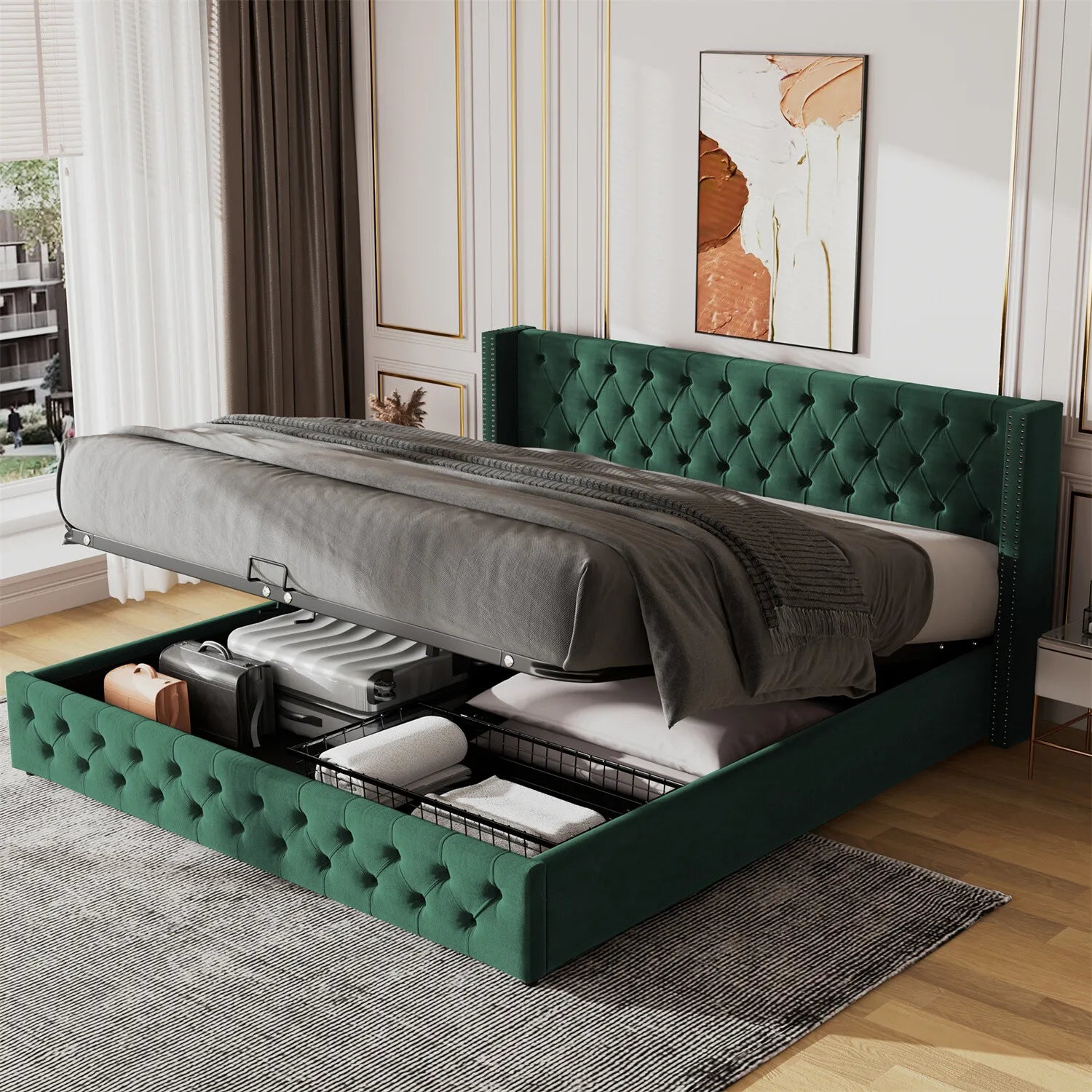Ottoman Gas Lift Storage Bed Frame 4ft6 5ft Double King Size Velvet Upholstered