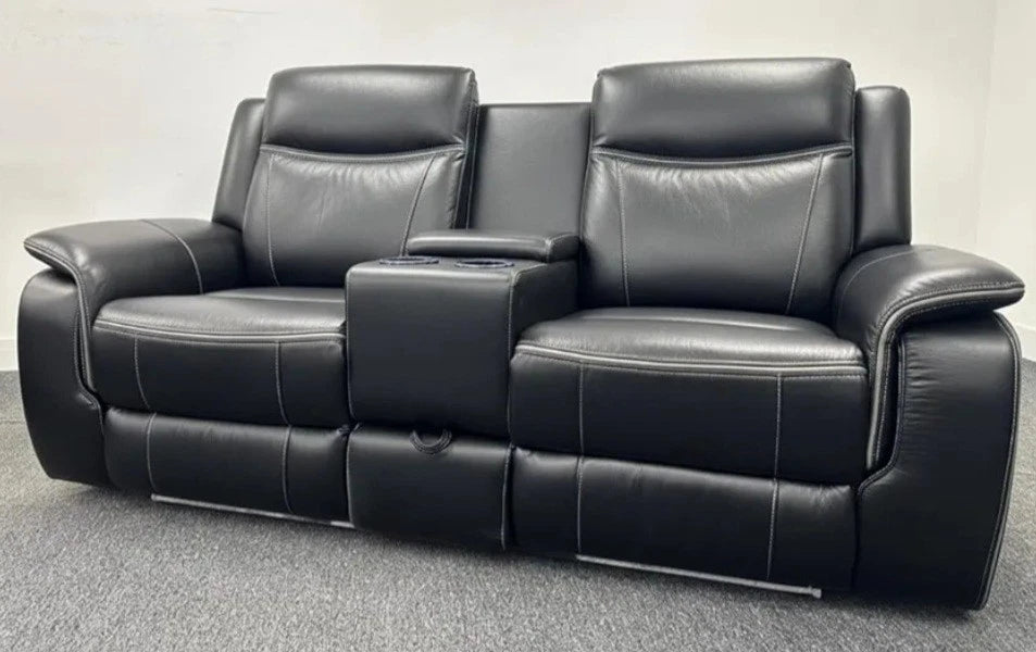MNS Parada 3 + 2 Black Leather Electric Recliner Sofa Set , USB, LED, Bluetooth