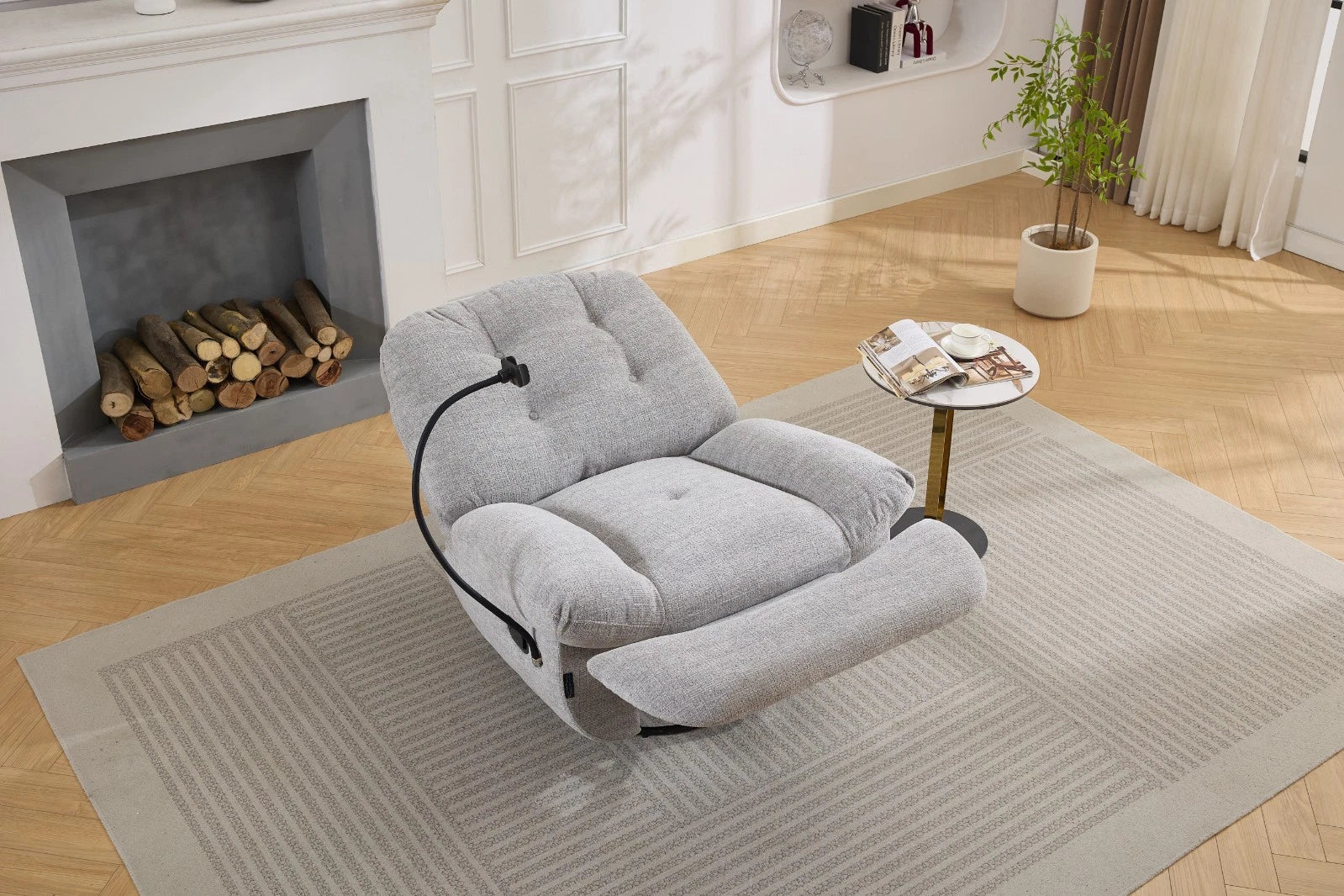 Raha Manual Recliner Fabric Chair Sofa With Phone Holder