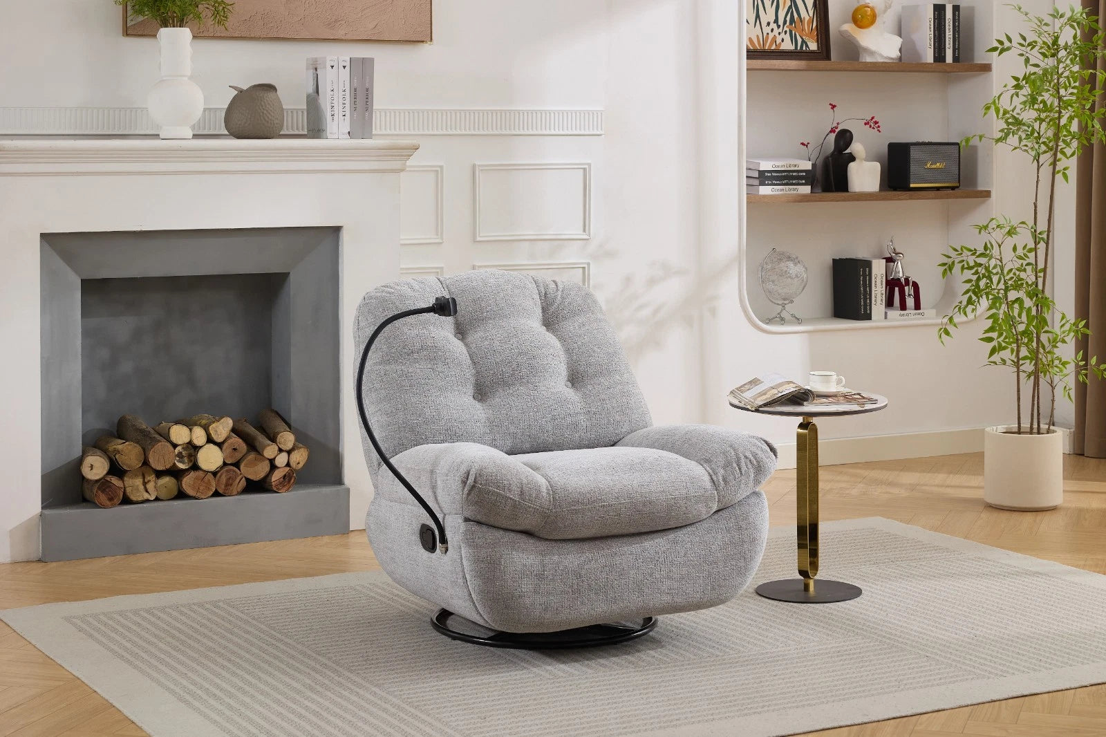 Raha Manual Recliner Fabric Chair Sofa With Phone Holder