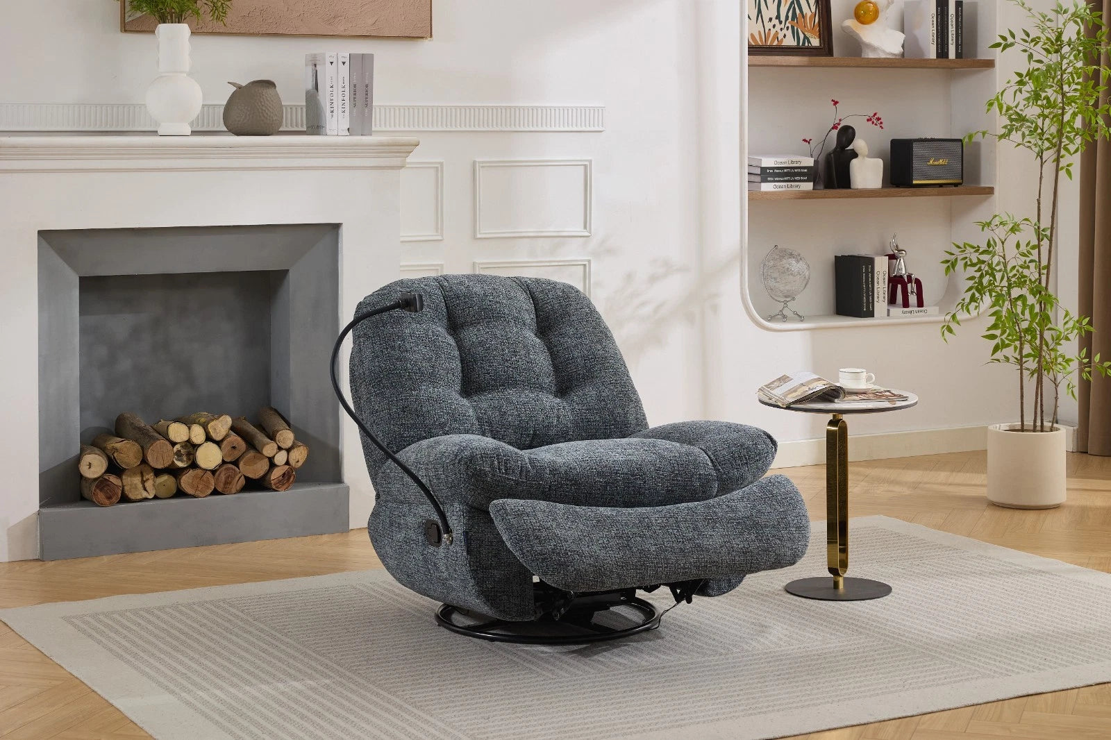 Raha Manual Recliner Fabric Chair Sofa Cream, Dark Grey, Grey Colour Phone holdr