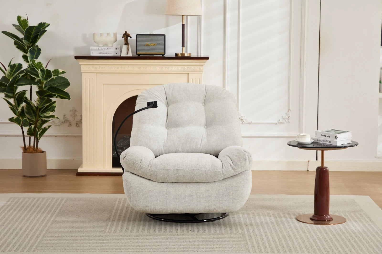 Raha Manual Recliner Fabric Chair Sofa Cream, Dark Grey, Grey Colour Phone holdr