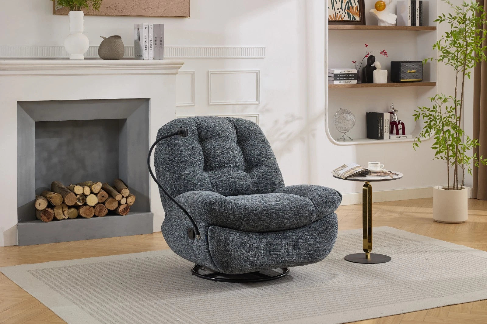 Raha Manual Recliner Fabric Chair Sofa With Phone Holder