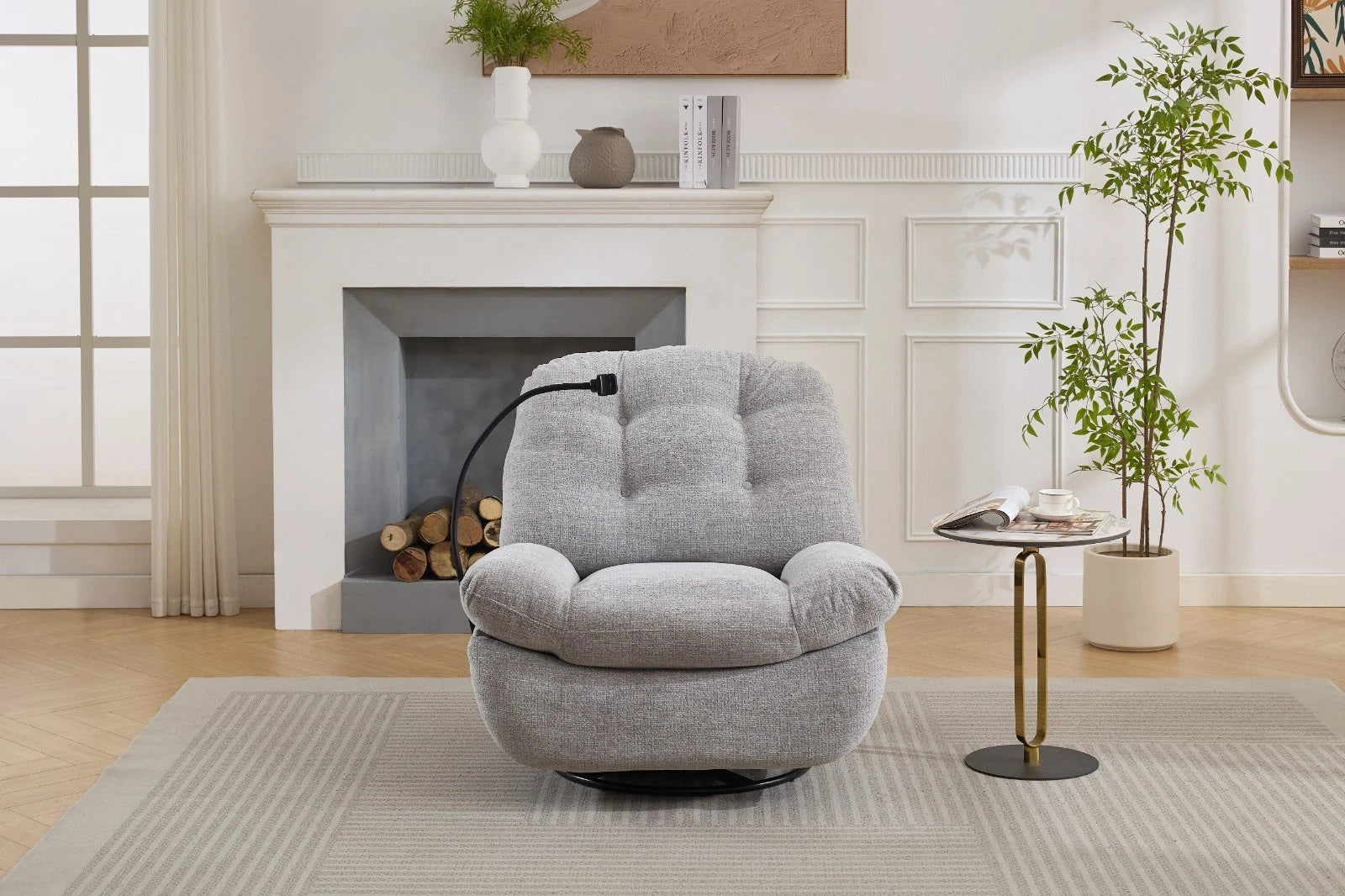 Raha Manual Recliner Fabric Chair Sofa With Phone Holder