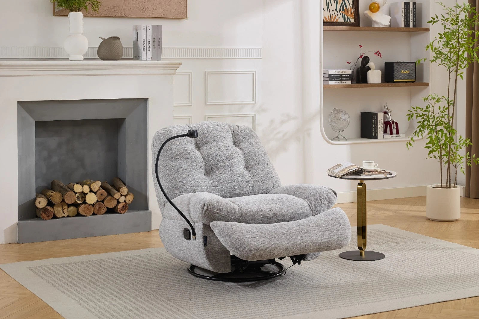 Raha Manual Recliner Fabric Chair Sofa Cream, Dark Grey, Grey Colour Phone holdr