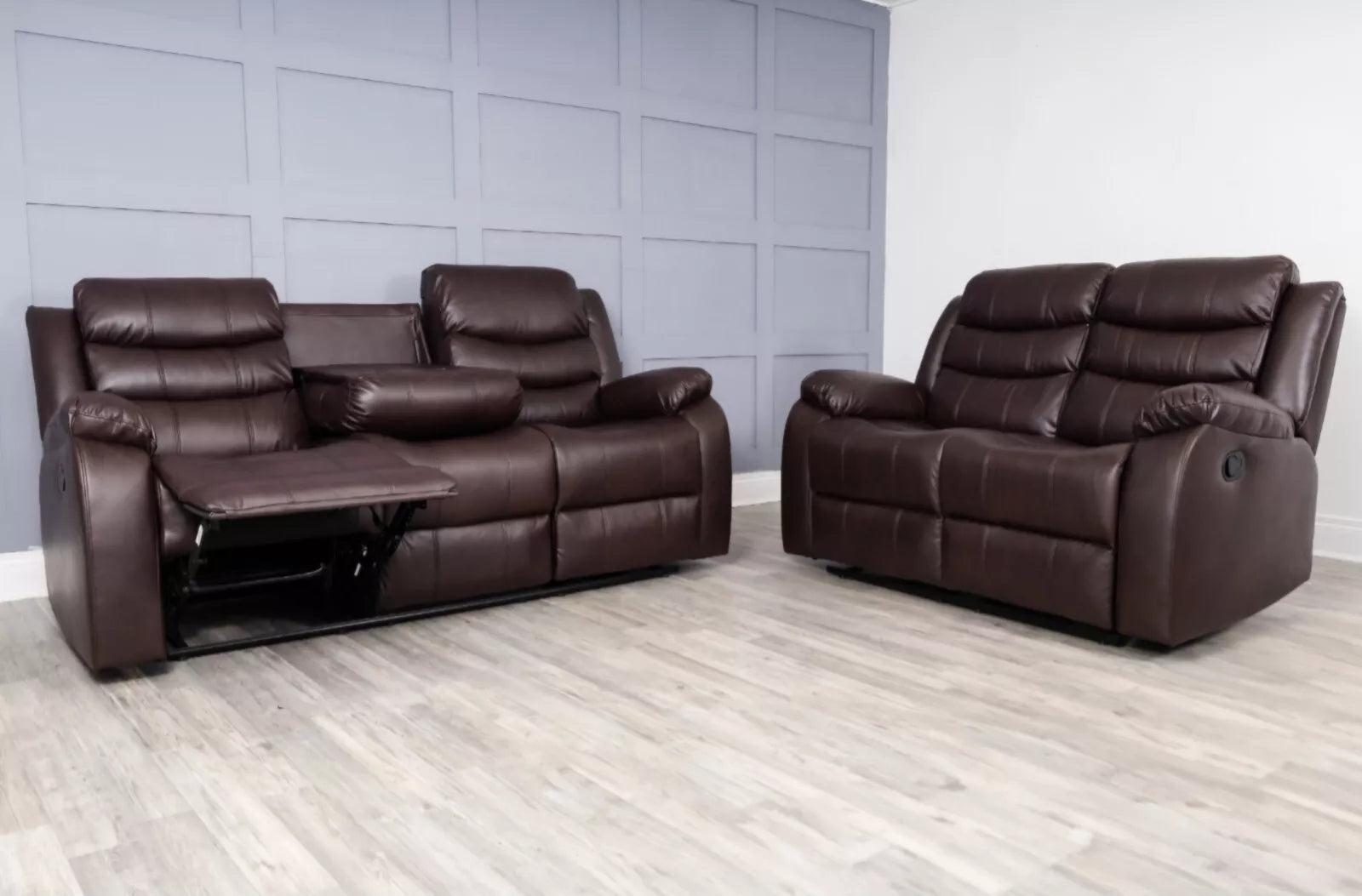 Roma Leather Recliner Sofa 3+2 Seater Set Couch Settee with Cup Holders - Brown