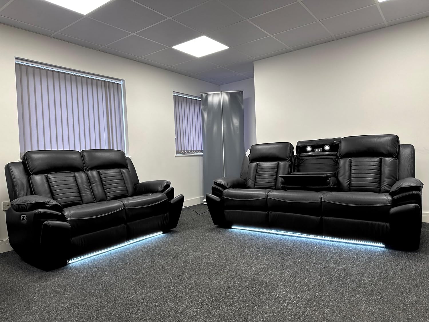 MNS Savilla Leather Electric Recliners Sofa With Cupholders – 3+2 Seater Sofa Set – Black