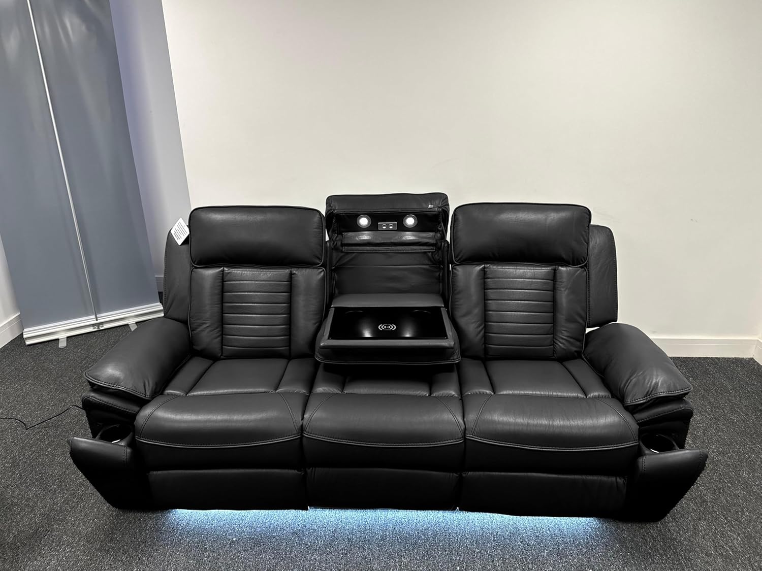 MNS Savilla Leather Electric Recliners Sofa With Cupholders – 3+2 Seater Sofa Set – Black