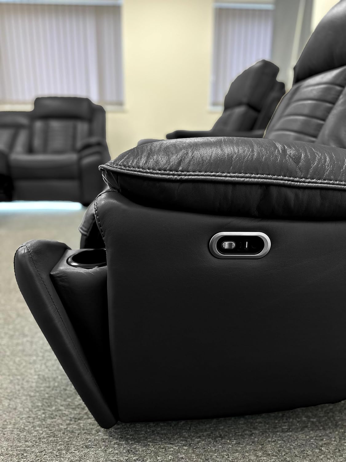 MNS Savilla Leather Electric Recliners Sofa With Cupholders – 3+2 Seater Sofa Set – Black