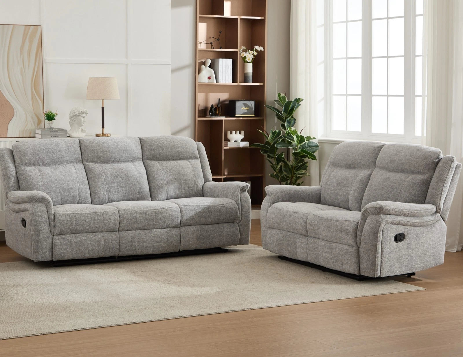 MNS Siyara Fabric Recliner Sofa Set 3+2 Seater - 3 and 2 Seater Manual Recliner Sofa
