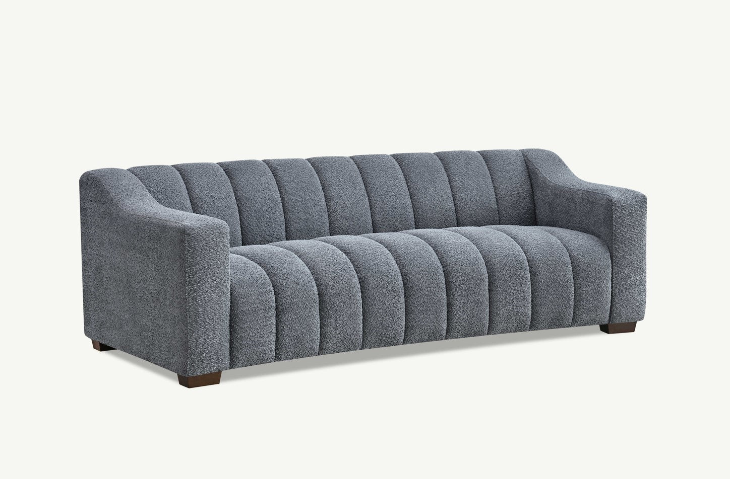 MNS Aluxo Astoria 3 Seater Sofa in Iron Blue Boucle - Deep Channel Stitched Design