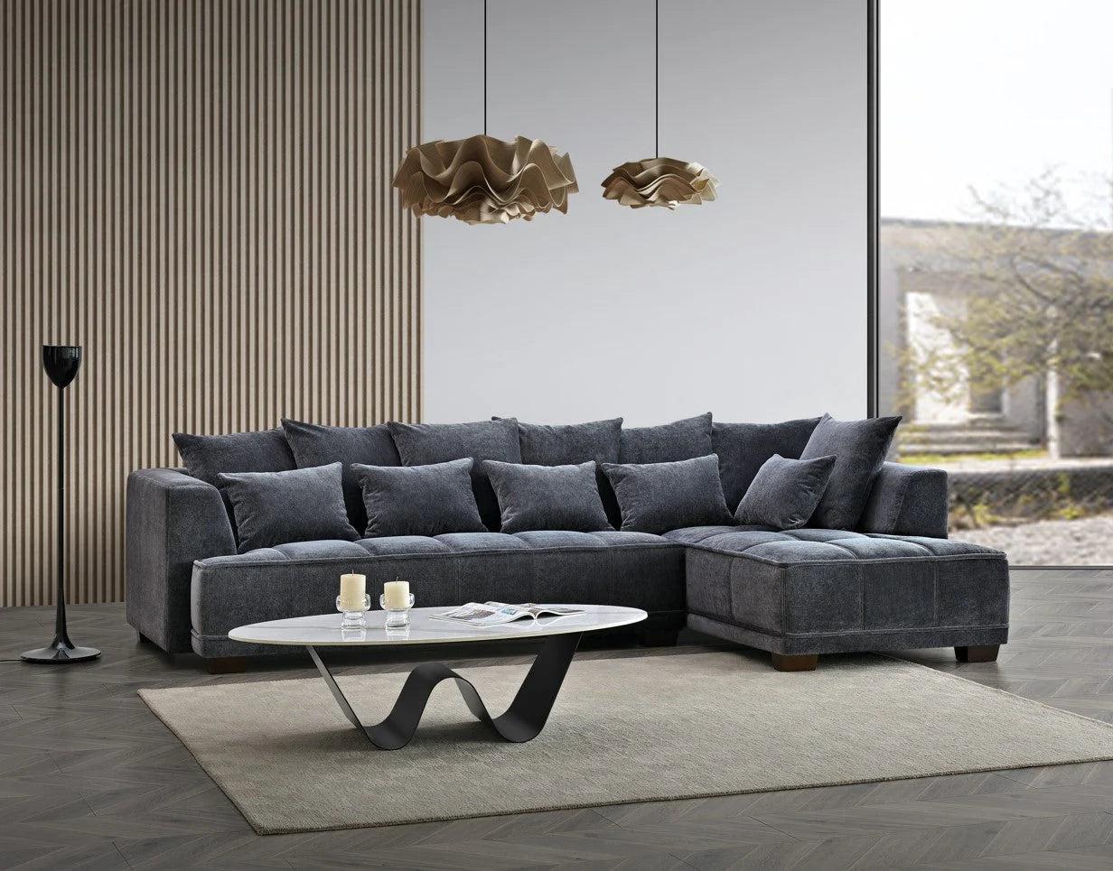 Aluxo Gramercy Right Hand Facing Corner Sofa – Steel Grey Velvet