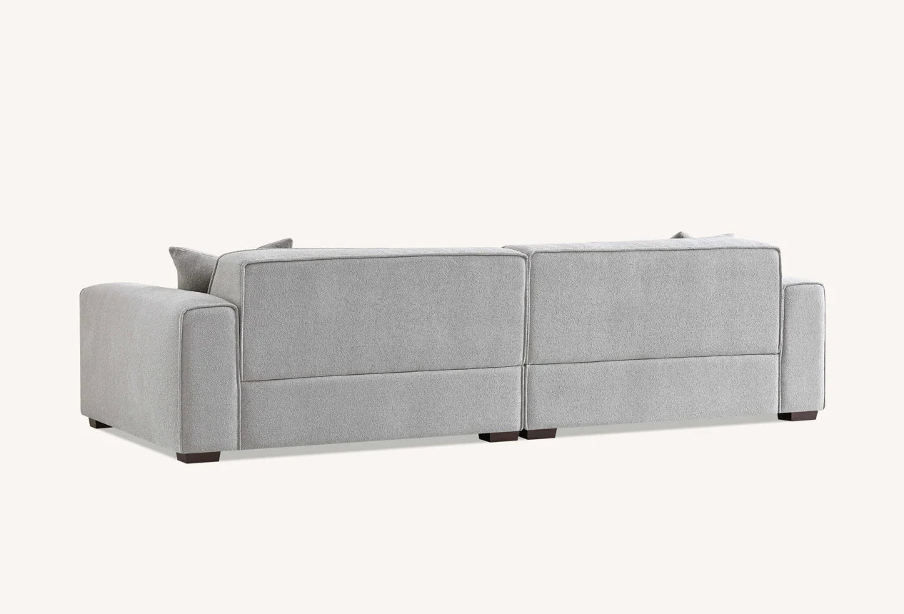 MNS Aluxo Dakota 3 Seater Sofa – Pebble Grey Boucle, Feather-Filled - Armchair, Footstool