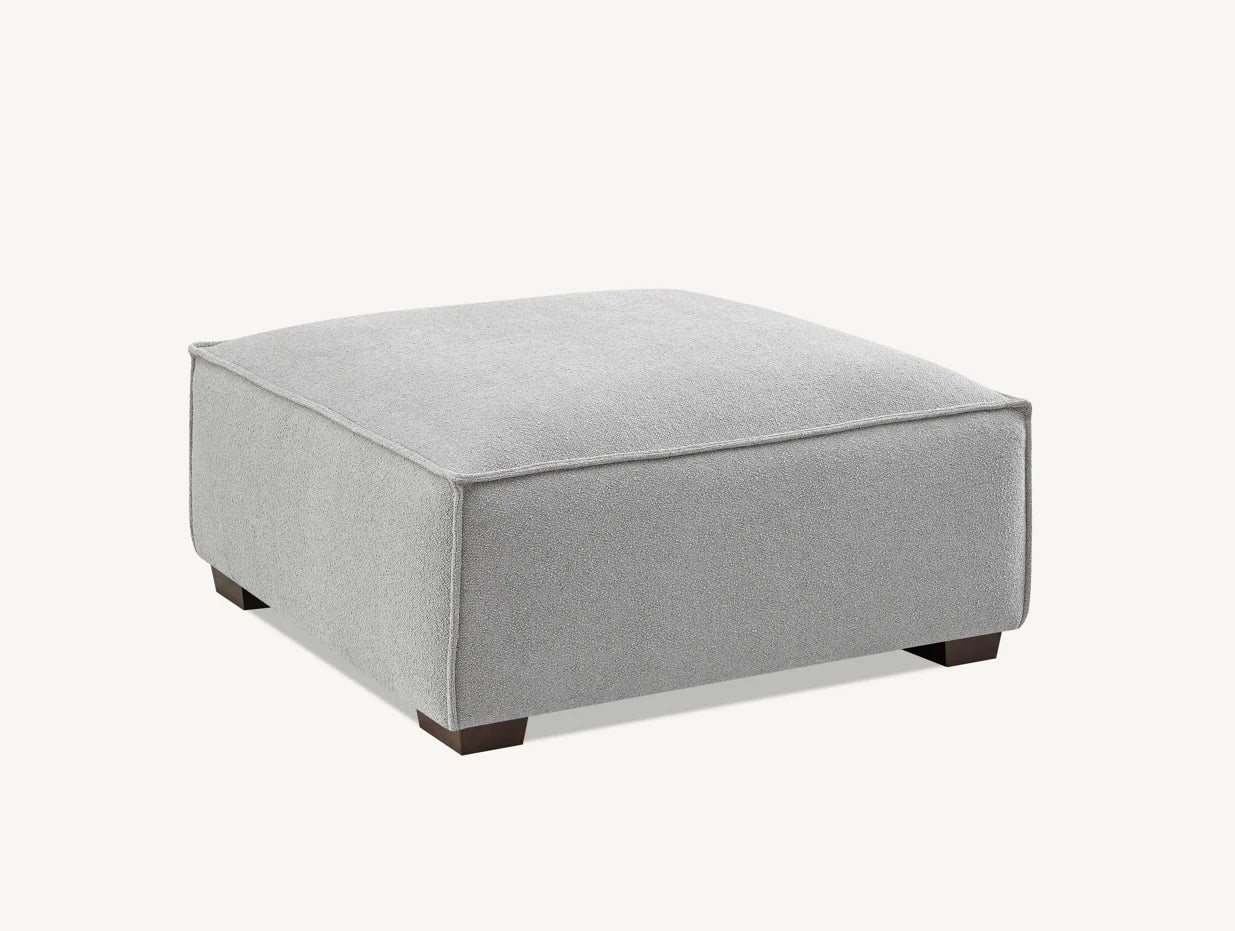 MNS Aluxo Dakota 3 Seater Sofa – Pebble Grey Boucle, Feather-Filled - Armchair, Footstool