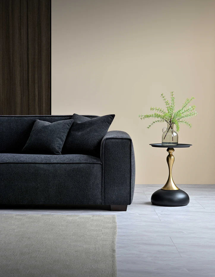 MNS Aluxo Dakota 3 Seater Sofa – Midnight Black Boucle, Feather-Filled - Armchair, Footstool