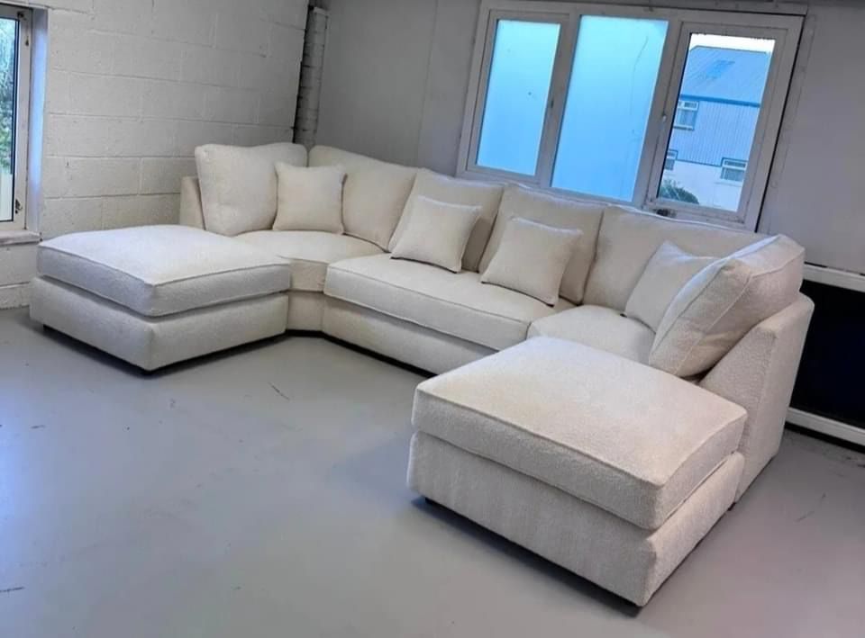 Cinema U-Shape Sofa Boucle Teddy Bear Fabric Sofa