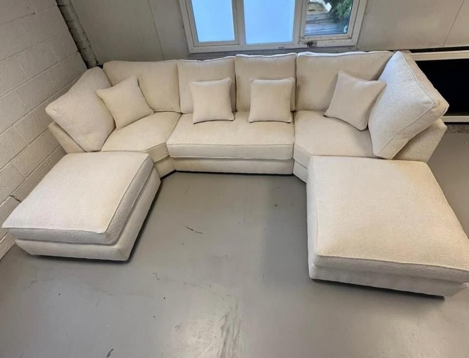 Cinema U-Shape Sofa Boucle Teddy Bear Fabric Sofa