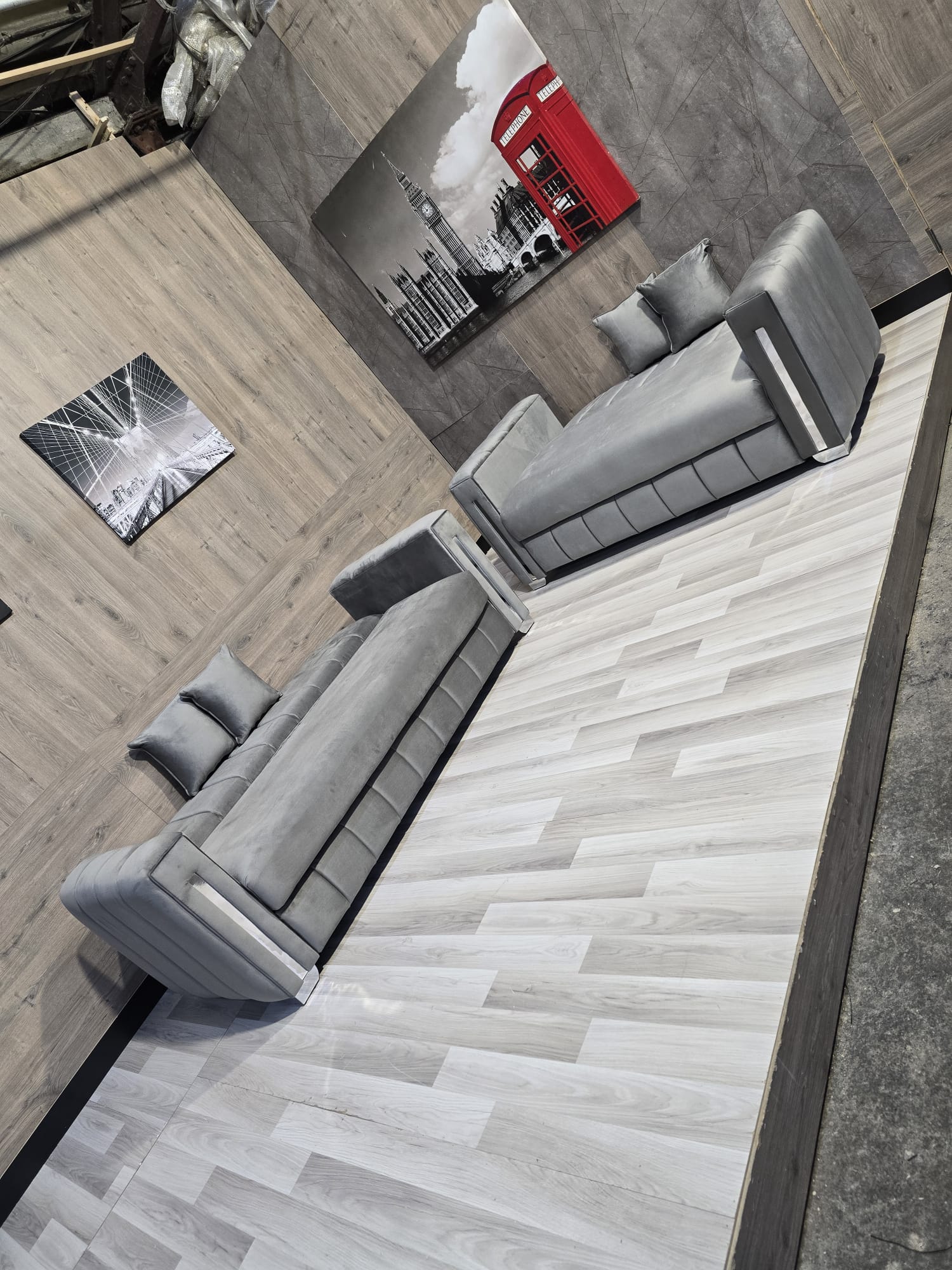 Turkish Style Sofa Bed With Storage Plush Velvet Fabric Chesterfield Arms - Grey