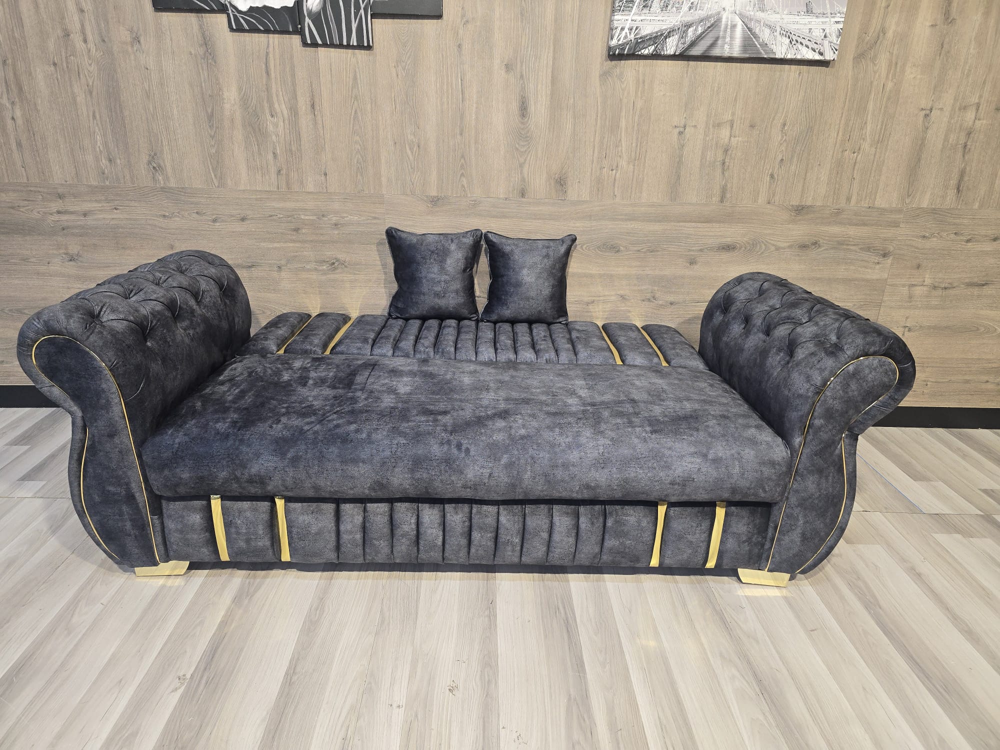 Turkish Style Sofa Bed With Storage Plush Chesterfield Arms Ottoman Settee - Grey