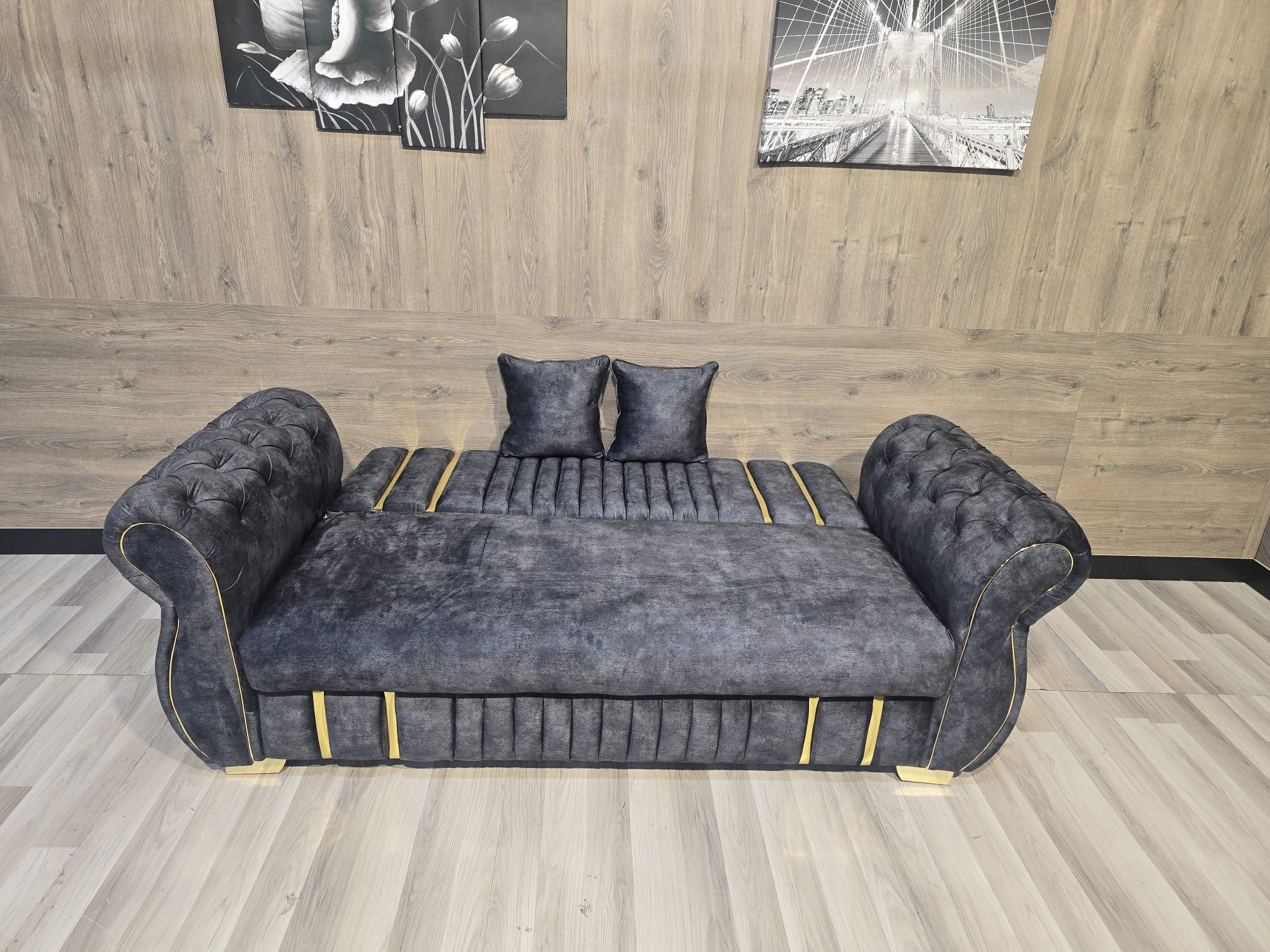 Turkish Style Sofa Bed With Storage Plush Chesterfield Arms Ottoman Settee - Grey