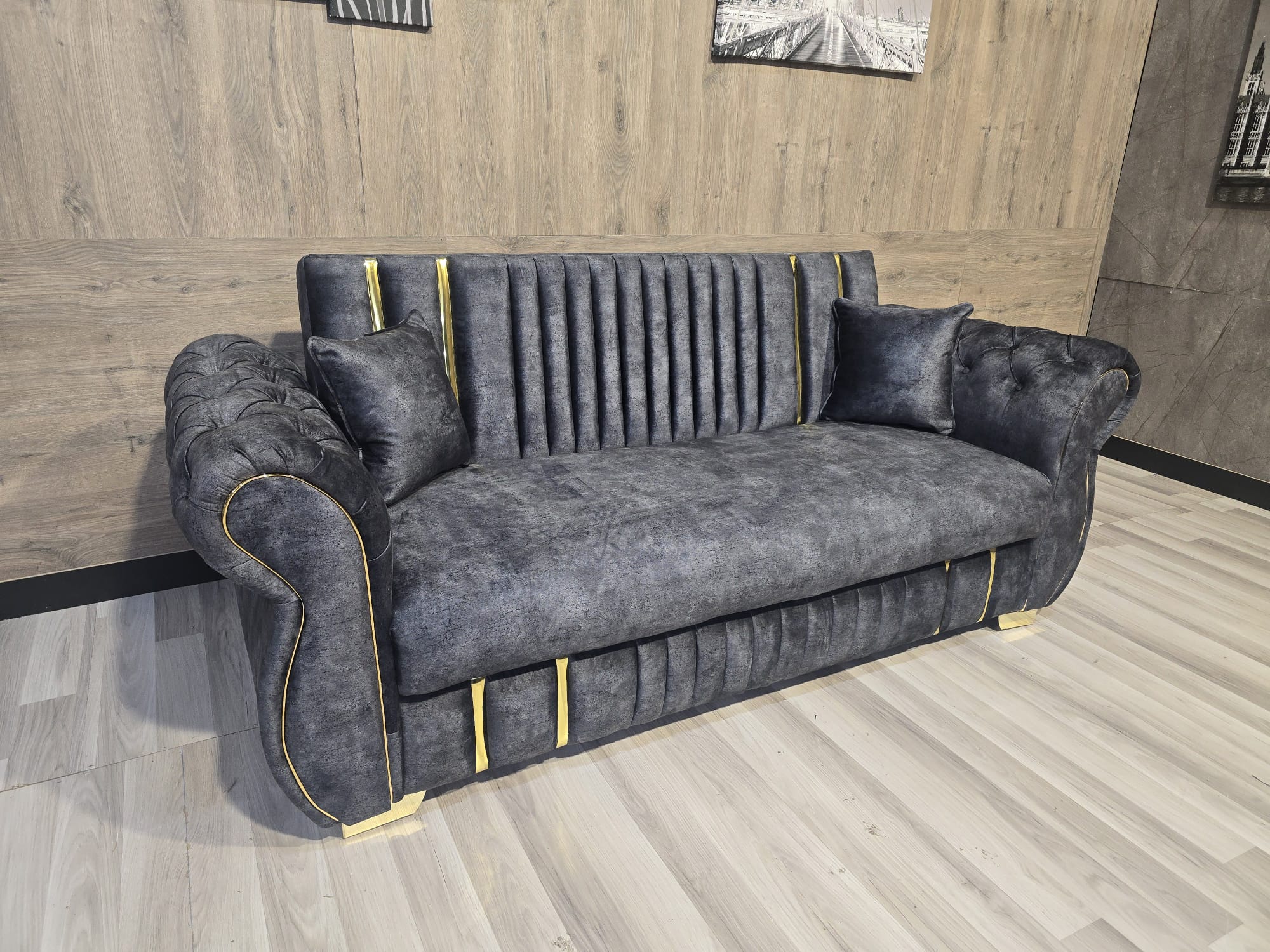 Turkish Style Sofa Bed With Storage Plush Chesterfield Arms Ottoman Settee - Grey
