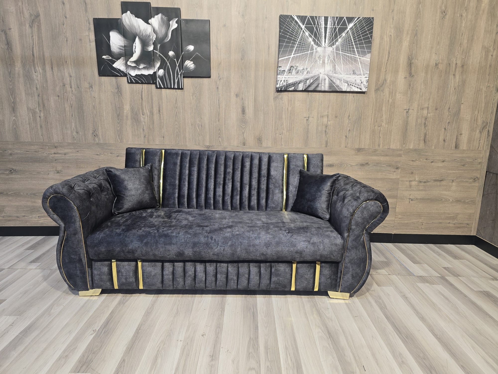 Turkish Style Sofa Bed With Storage Plush Chesterfield Arms Ottoman Settee - Grey