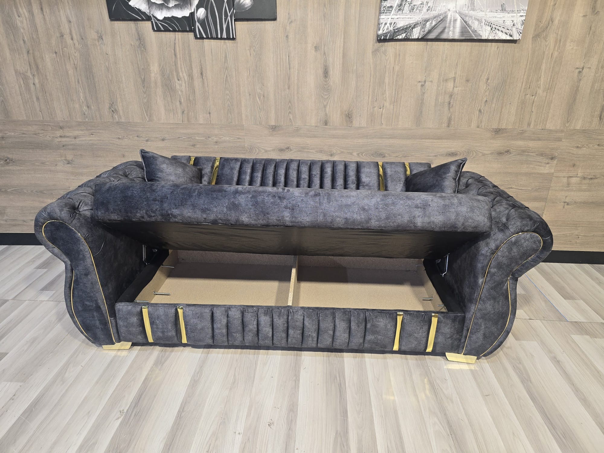 Turkish Style Sofa Bed With Storage Plush Chesterfield Arms Ottoman Settee - Grey