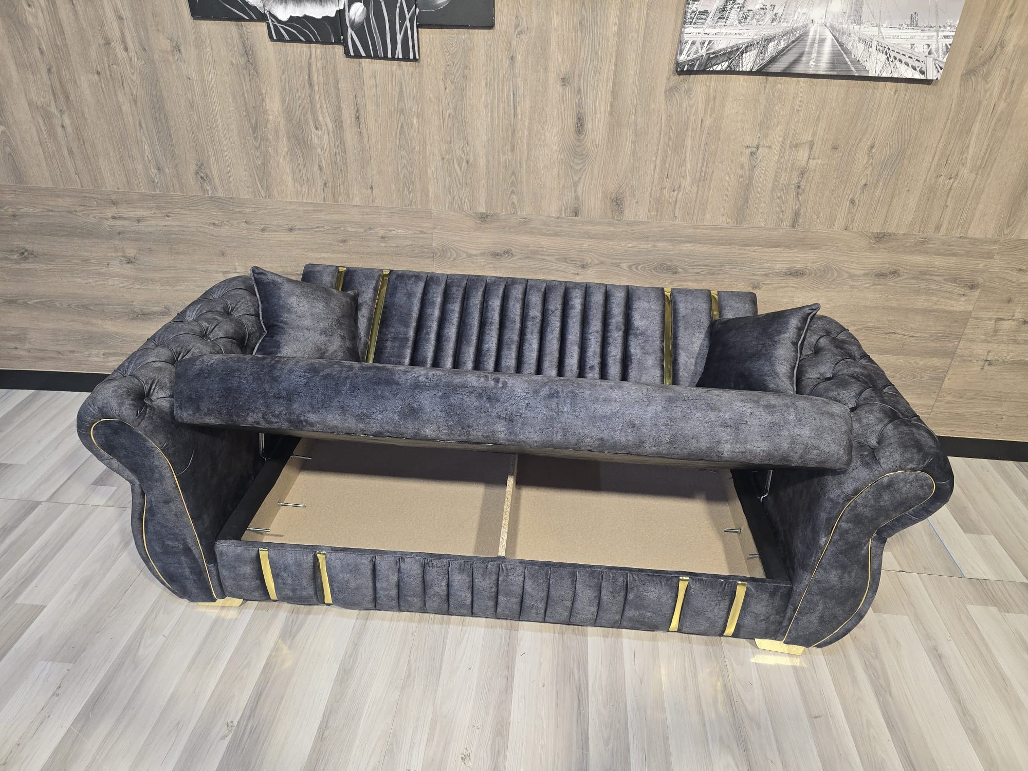 Turkish Style Sofa Bed With Storage Plush Chesterfield Arms Ottoman Settee - Grey
