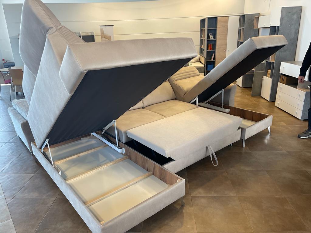 Calabria I U Shape Corner Left Hand Sofa Bed with Storage Chill Me Velvet Fabric - 6 Seats
