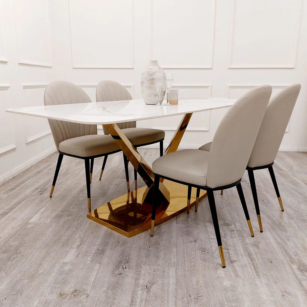 MNS Valeo Gold 1.8 Dining Table with Polar White Sintered Stone Top