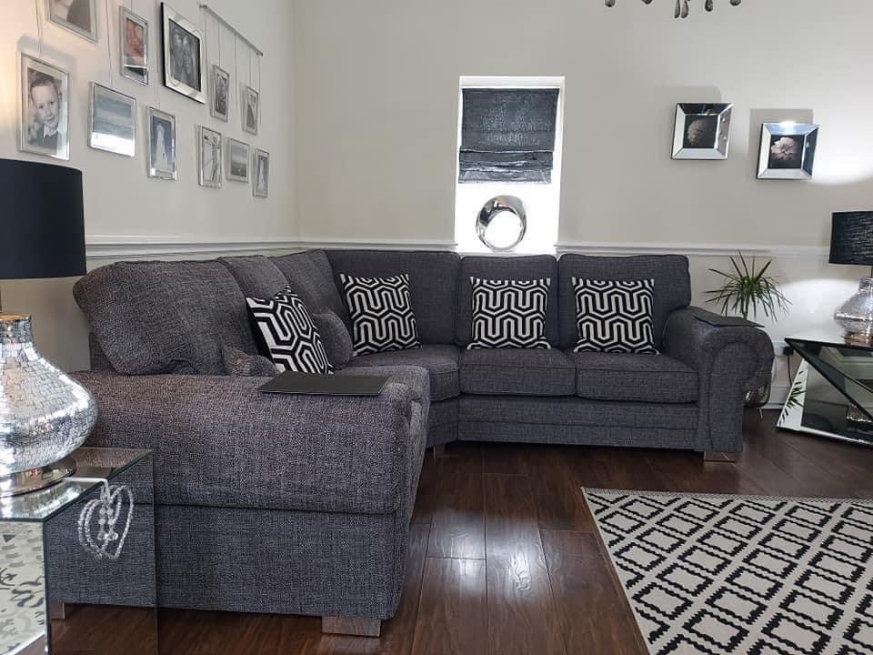 Newton Fabric Comfy Grey Corner Sofa High Back Cushions 3 Seater 2 Seater Armchair