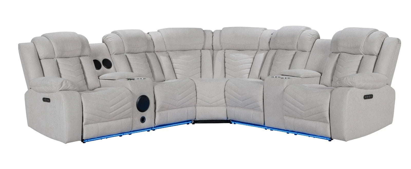 MNS Zeus Fabric Electric Recliner Corner Sofa With Cup holders Grey/Bluetooth/USB