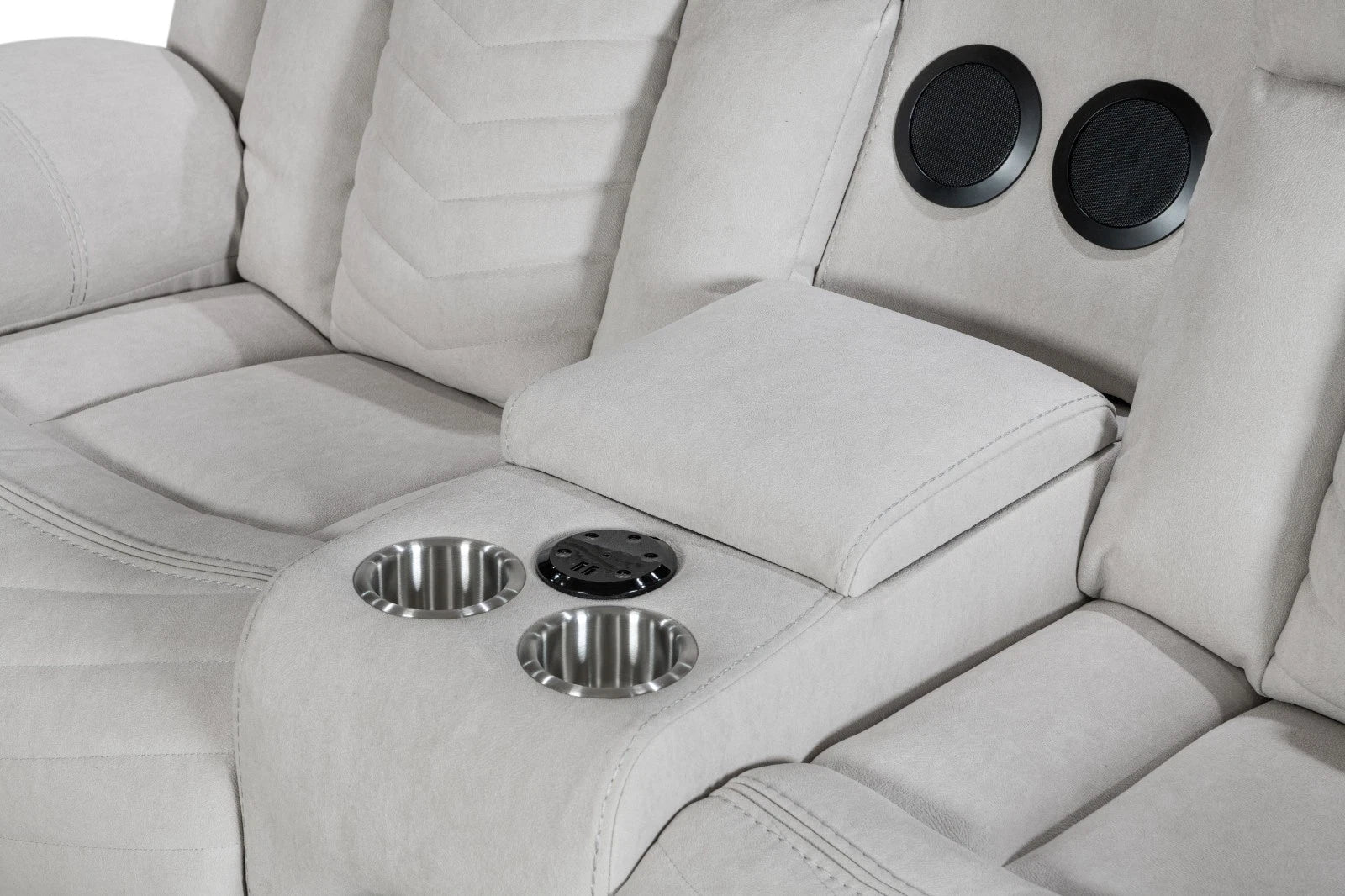 MNS Zeus Fabric Electric Recliner Corner Sofa With Cup holders Grey/Bluetooth/USB