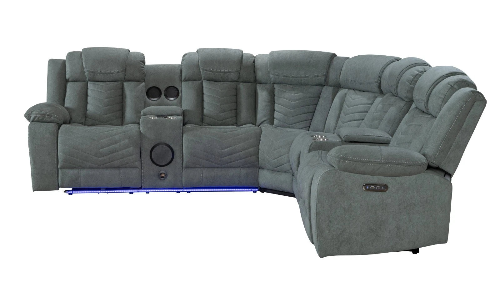 MNS Zeus Fabric Electric Recliner Corner Sofa With Cupholder Dark Grey/Bluetooth/USB