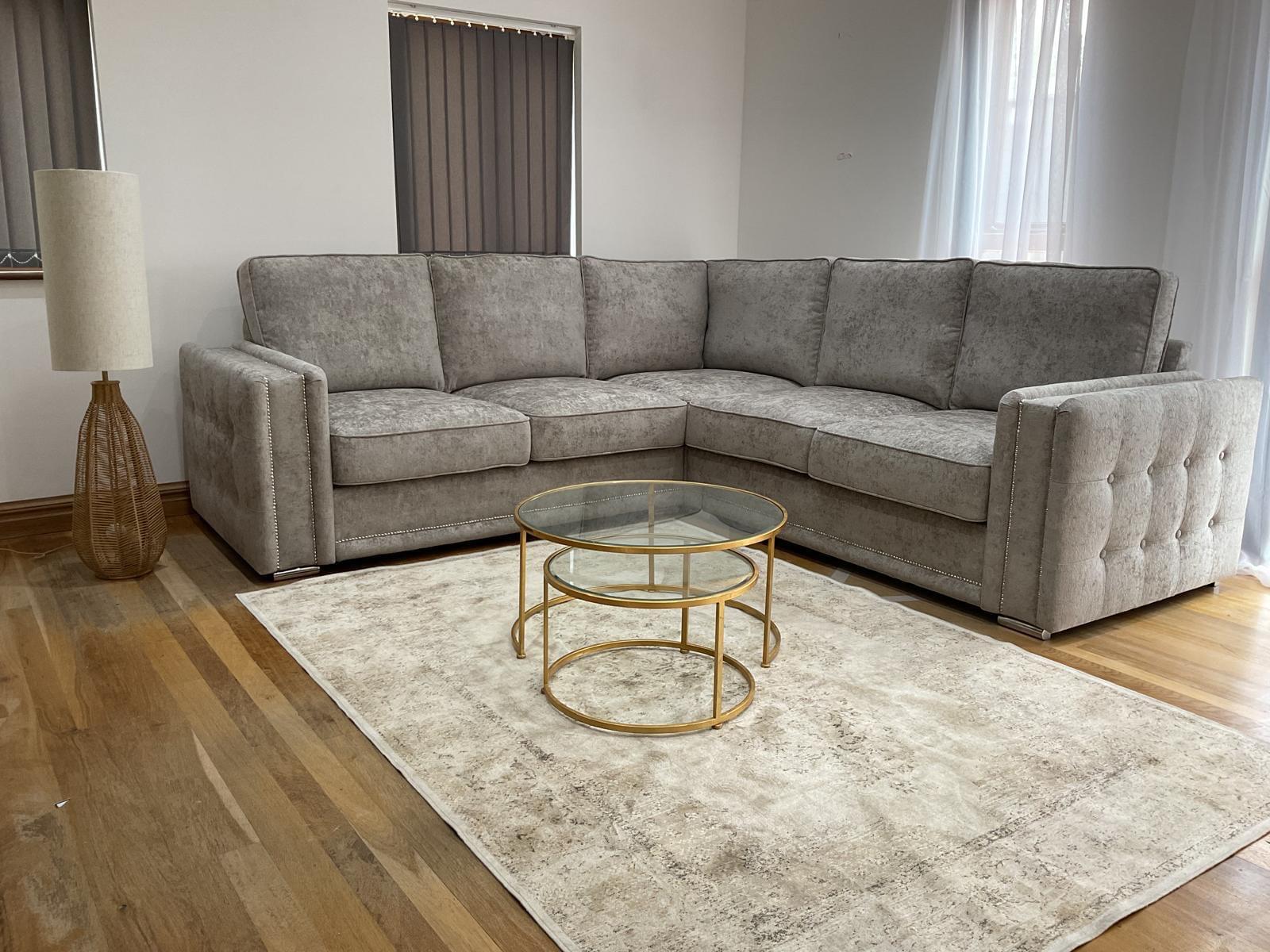 Alaska Truffle Fabric 5 Seater Corner Sofa Fullback Woven Fabric - Footstool