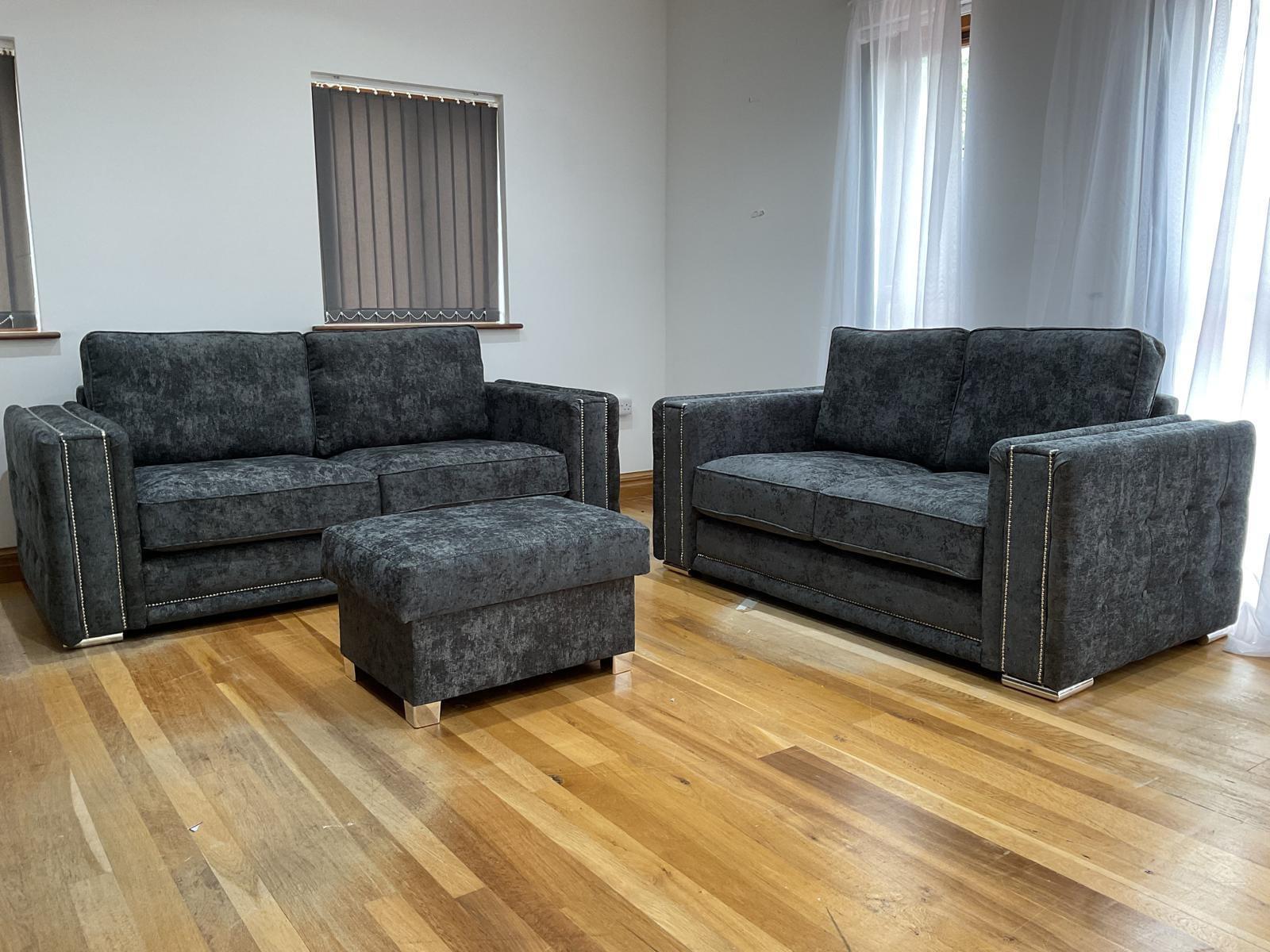 Alaska Truffle Fabric 5 Seater Corner Sofa Fullback Woven Fabric - Footstool