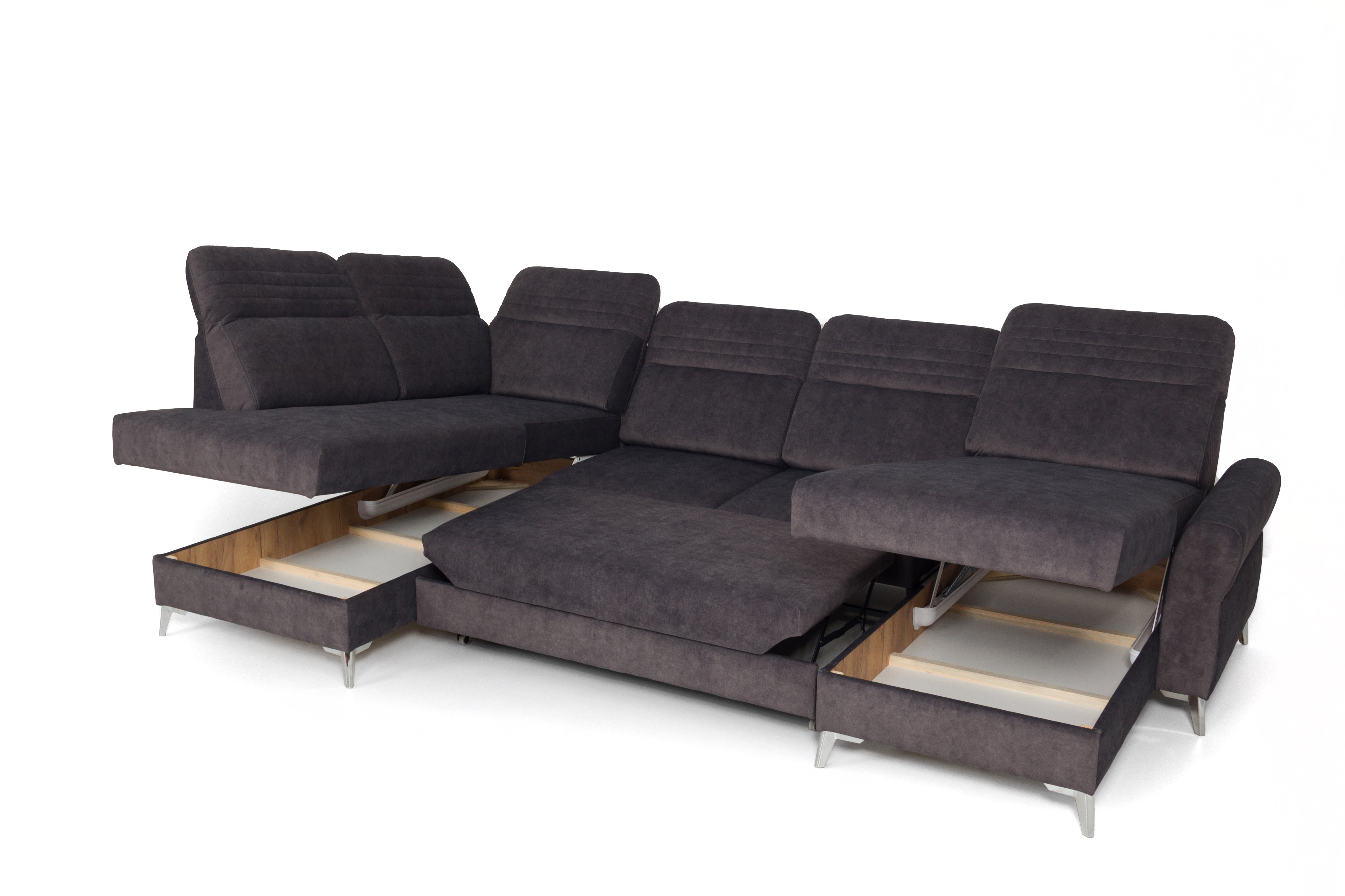 Calabria I U Shape Corner Left Hand Sofa Bed with Storage Chill Me Velvet Fabric - 6 Seats