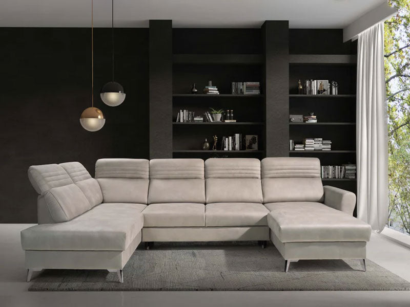 Calabria I U Shape Corner Left Hand Sofa Bed with Storage Chill Me Velvet Fabric - 6 Seats