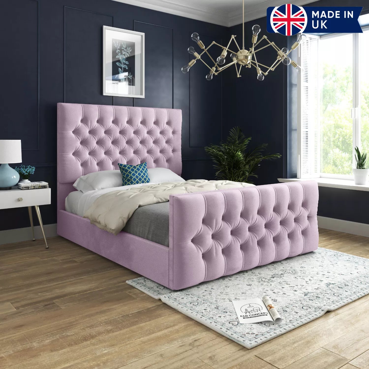 Chesterfield Upholstered Bed Frame Crushed&Plush Velvet Ottoman Bed 4ft6,5ft,6ft
