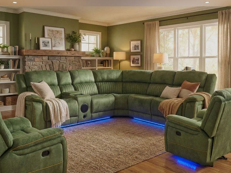 MNS Emerald Green Geneva Pro Fabric Electric Recliner Sofa Set, Corner Sofa 3, 2 Seater and Armchair